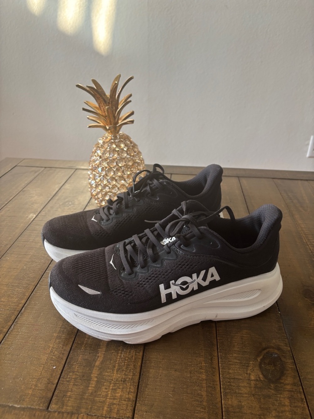 Hoka Black and White Cushioned Running Shoes